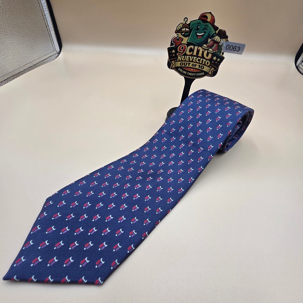 JSACO Napoli Silk Tie Navy Blue Geometric Micro Pattern Made in Italy Necktie